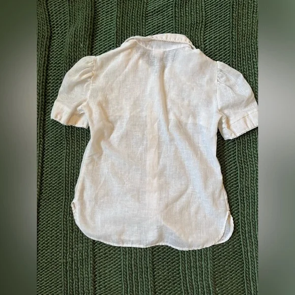 Vintage Cotton / Linen Blouse • Ivory• Floral Embroidered Ribbon Lace Trim - Picture 5 of 5